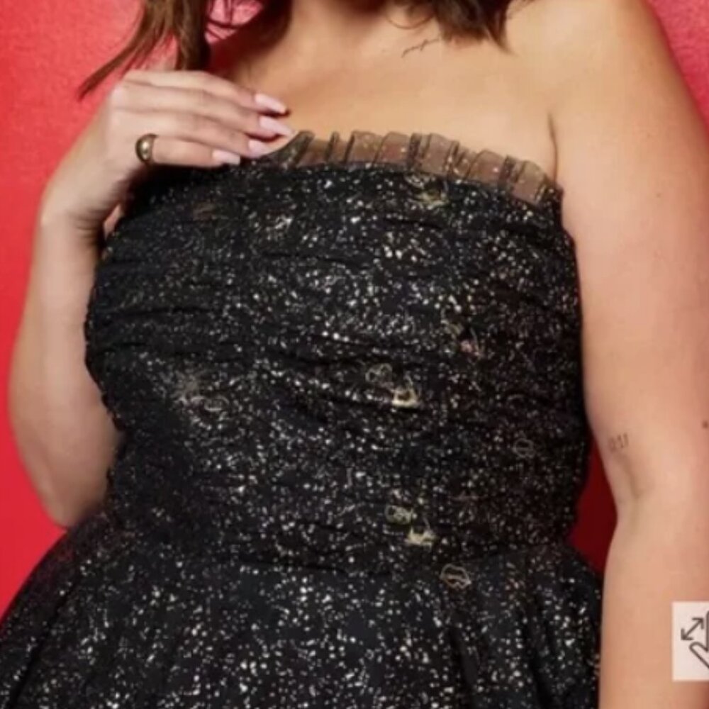 TORRID BETSEY JOHNSON GOTH PIN UP BLACK GOLD STRAPLESS TULLE TEA DRESS 18 - Picture 4 of 11